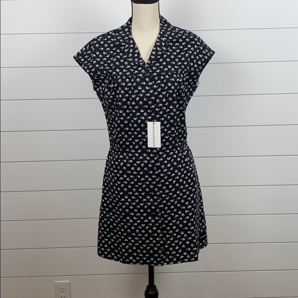 Calvin Klein Jeans Black &White Flower Print Dress